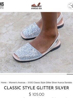 PONS Classic Glitter Slingback Sandals - Silver